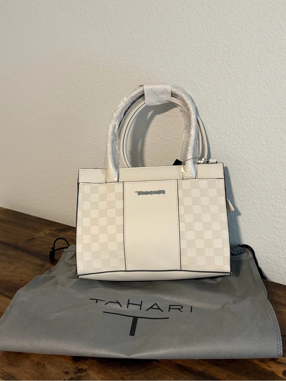 NWT! Tahari Delta Satchel with Dust Bag. Color: Bone.